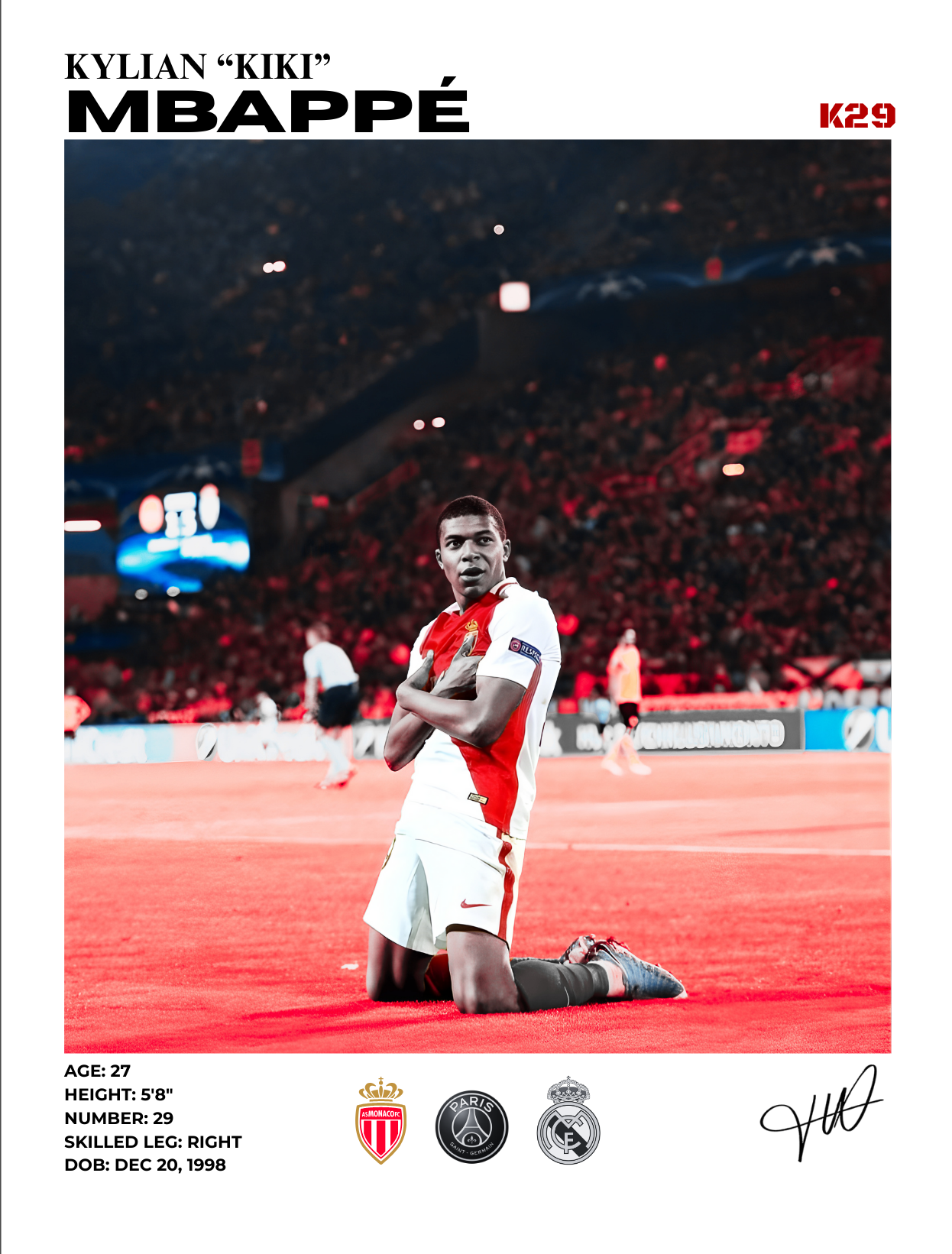 mbappé as mónaco 30x40