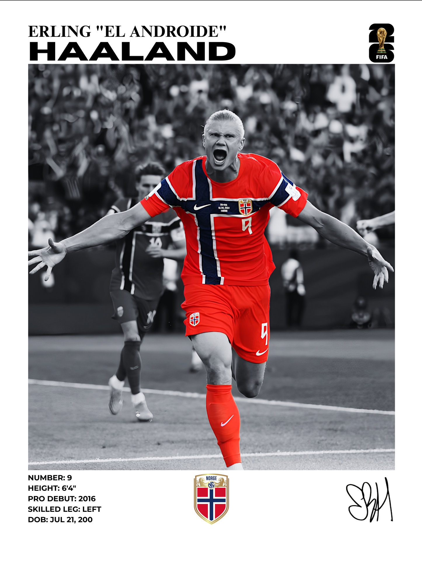 erling haaland norge 🇳🇴 / world cup 2026 edition 30x40